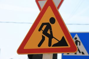 road sign, road works, pointer